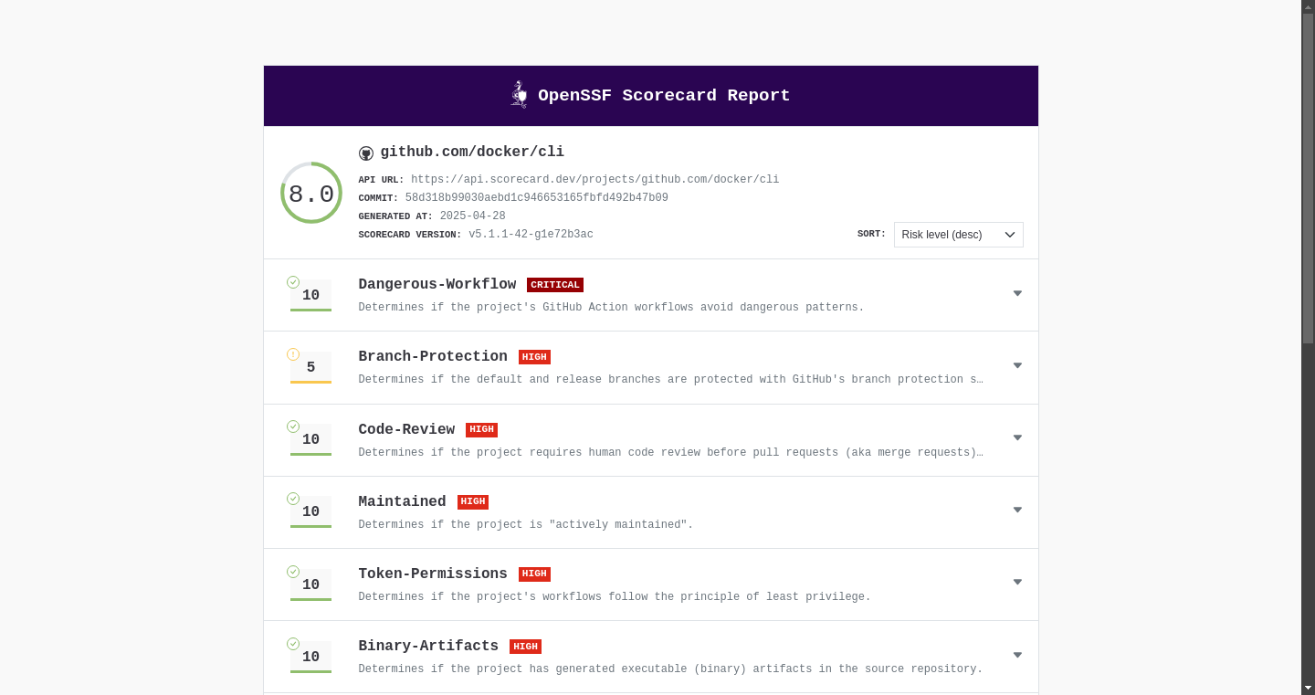 OpenSSF Scorecard screenshot